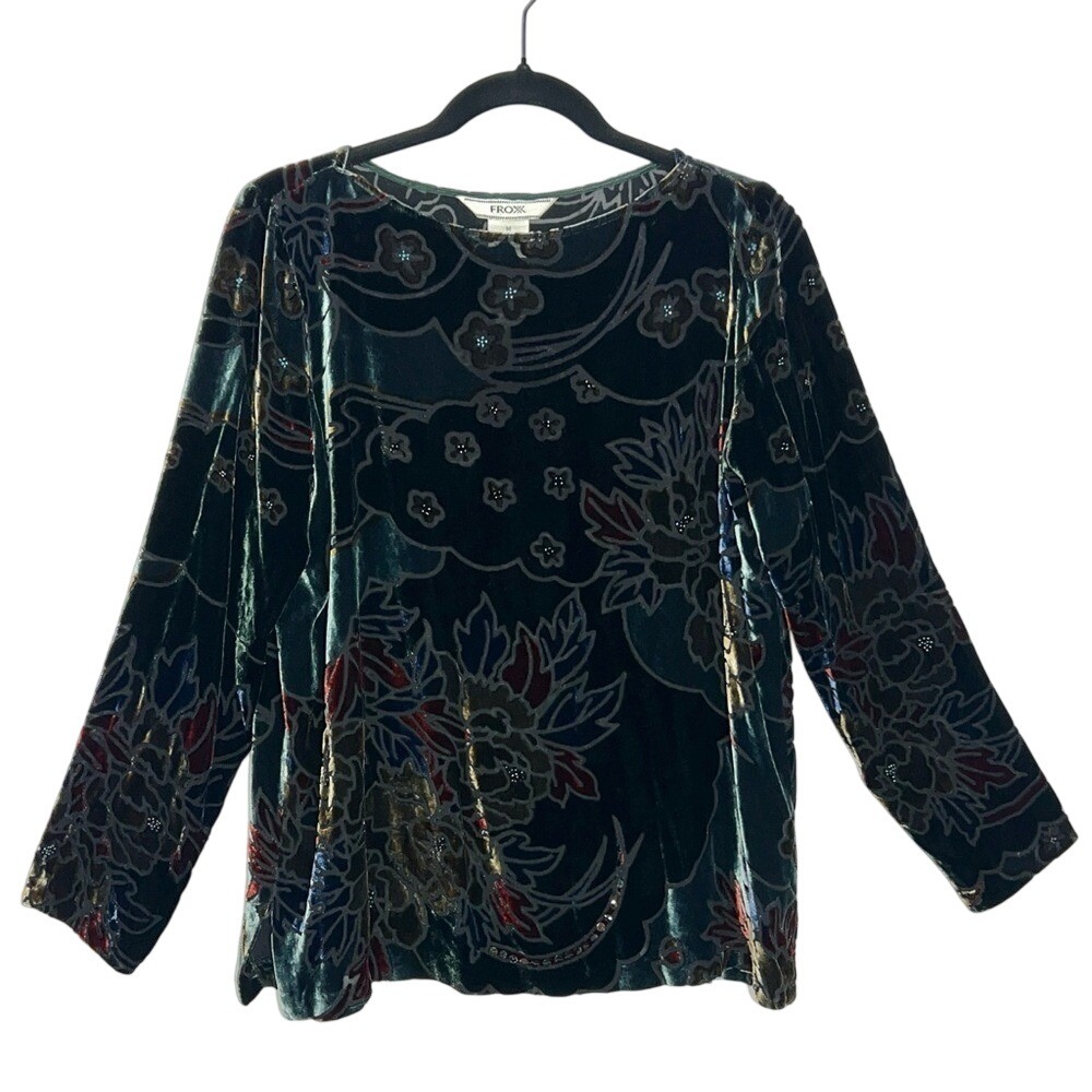 FROXX‎ Burnout Velvet Pullover Rayon Silk Blouse Top Medium